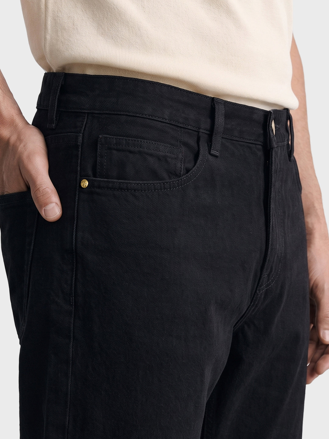 Men's Black Vintage Straight Fit Solid Casual Jeans