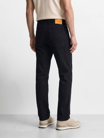 Men's Black Vintage Straight Fit Solid Casual Jeans