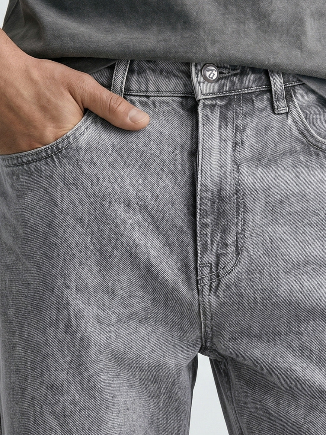 Men's Light Grey Regular Fit Solid Casual Jeans