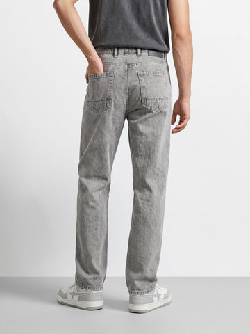 Men's Light Grey Regular Fit Solid Casual Jeans