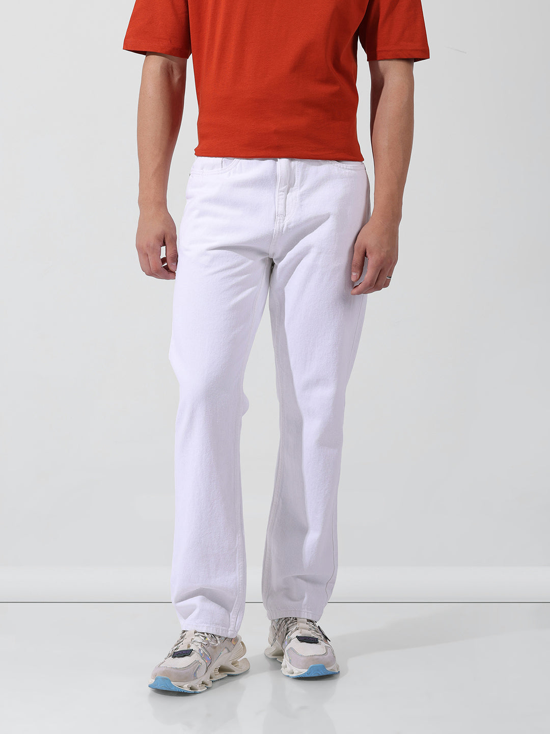 Men's White Straight Fit Casual Jeans