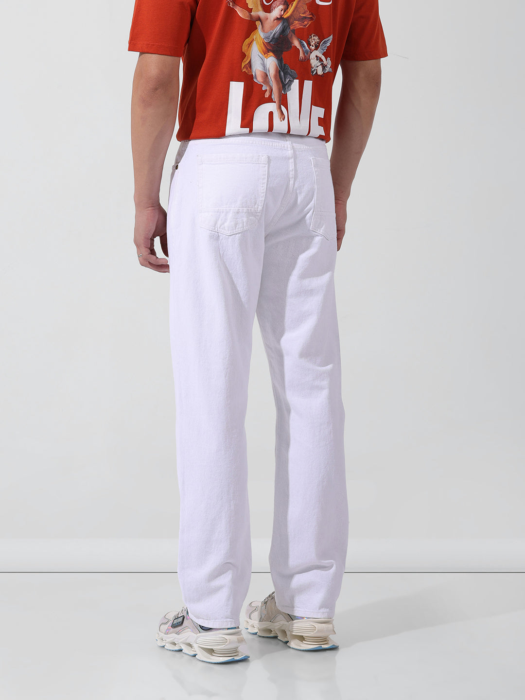 Men's White Straight Fit Casual Jeans