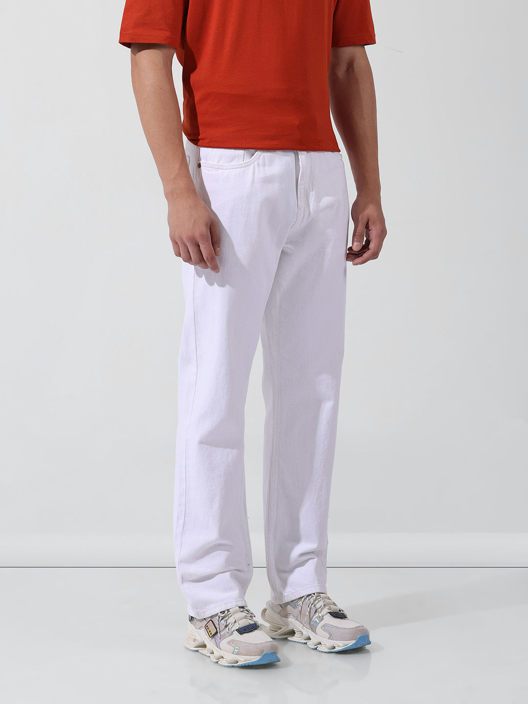 Men's White Straight Fit Casual Jeans