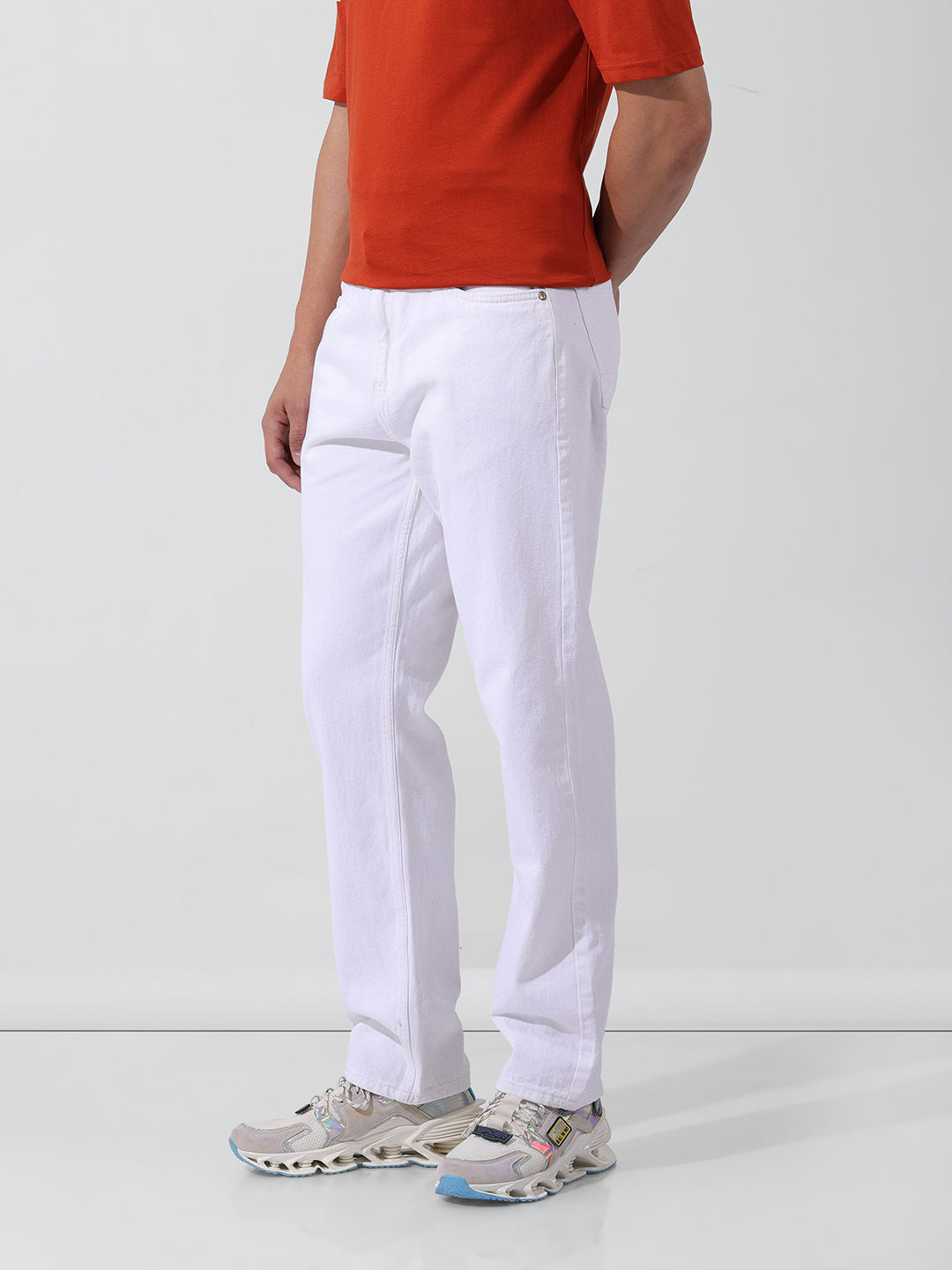 Men's White Straight Fit Casual Jeans