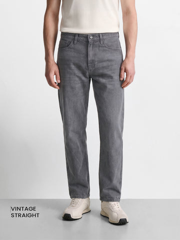 Men's Grey Straight Fit Solid Casual Jeans