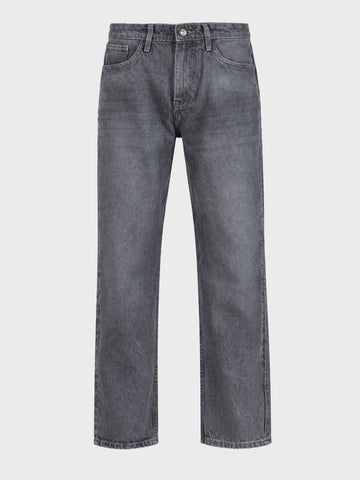Men's Grey Straight Fit Solid Casual Jeans