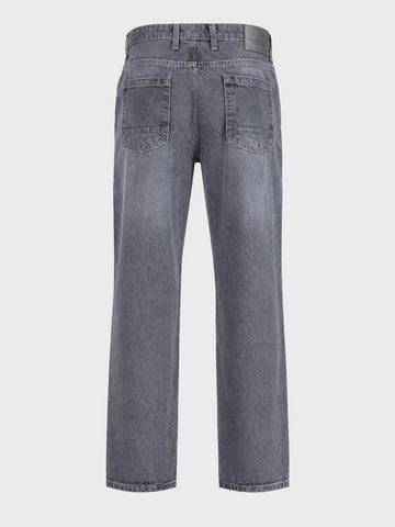 Men's Grey Straight Fit Solid Casual Jeans