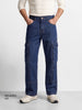 Men's Navy Blue Relaxed Fit Solid Utility Jeans