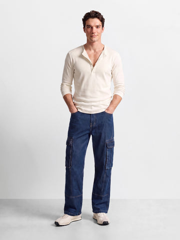Men's Navy Blue Relaxed Fit Solid Utility Jeans