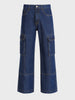 Men's Navy Blue Relaxed Fit Solid Utility Jeans