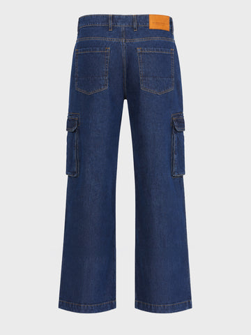 Men's Navy Blue Relaxed Fit Solid Utility Jeans