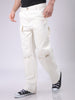Men's White Relaxed Fit Solid Mid-Rise Loose Baggy Carpenter Denim