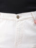 Men's White Relaxed Fit Solid Mid-Rise Loose Baggy Carpenter Denim