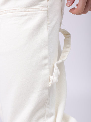 Men's White Relaxed Fit Solid Mid-Rise Loose Baggy Carpenter Denim