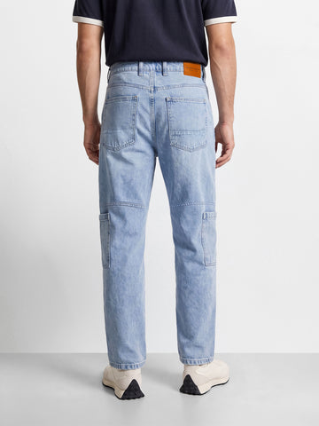 Men's Blue Regular Tapered Fit Solid Utility Jeans