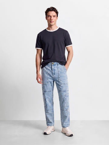 Men's Blue Regular Tapered Fit Solid Utility Jeans