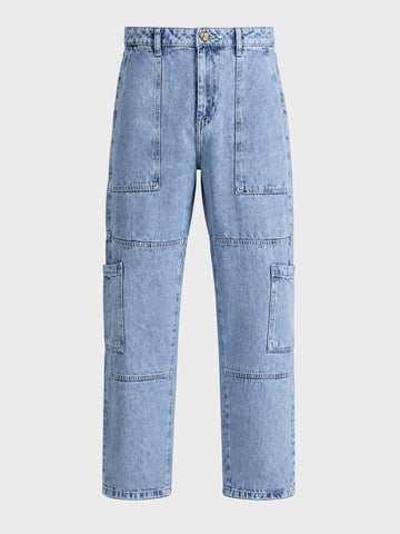 Men's Blue Regular Tapered Fit Solid Utility Jeans