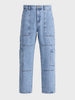 Men's Blue Regular Tapered Fit Solid Utility Jeans