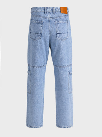 Men's Blue Regular Tapered Fit Solid Utility Jeans