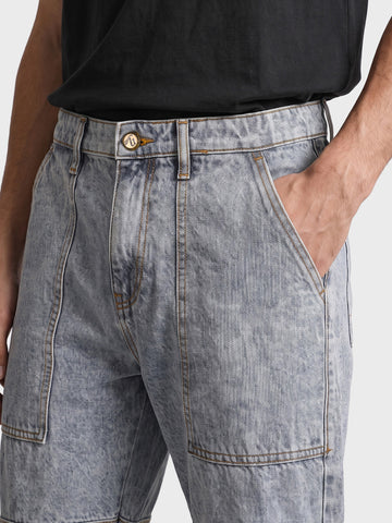 Men's Grey Regular Tapered Fit Solid Utility Jeans