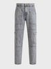 Men's Grey Regular Tapered Fit Solid Utility Jeans