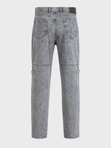 Men's Grey Regular Tapered Fit Solid Utility Jeans