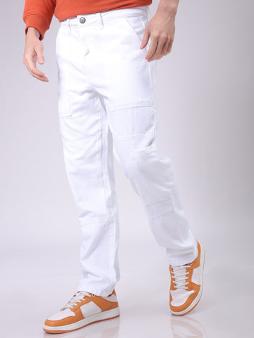 Men's White Dad Fit Solid Mid-Rise Jeans