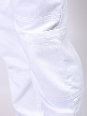 Men's White Dad Fit Solid Mid-Rise Jeans