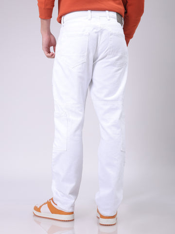 Men's White Dad Fit Solid Mid-Rise Jeans