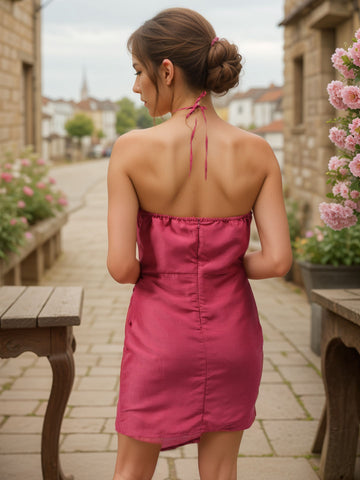 Women's Pink Fitted Solid Wrap Dress