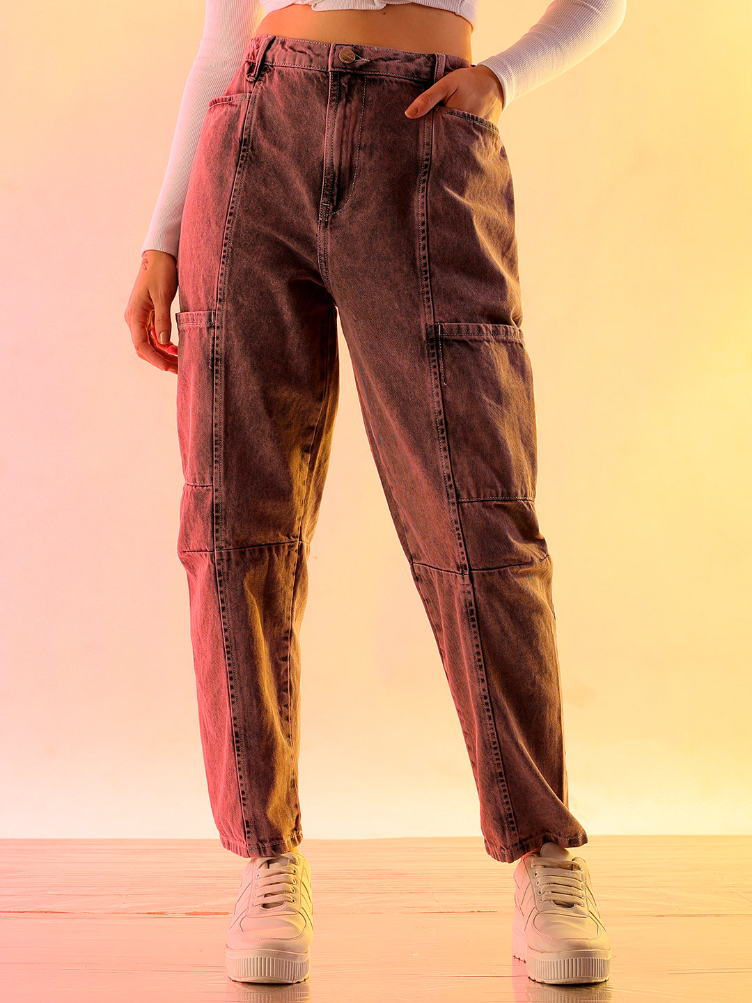 Shop Women's Purple Solid Anti Fit Utility Jeans Online.