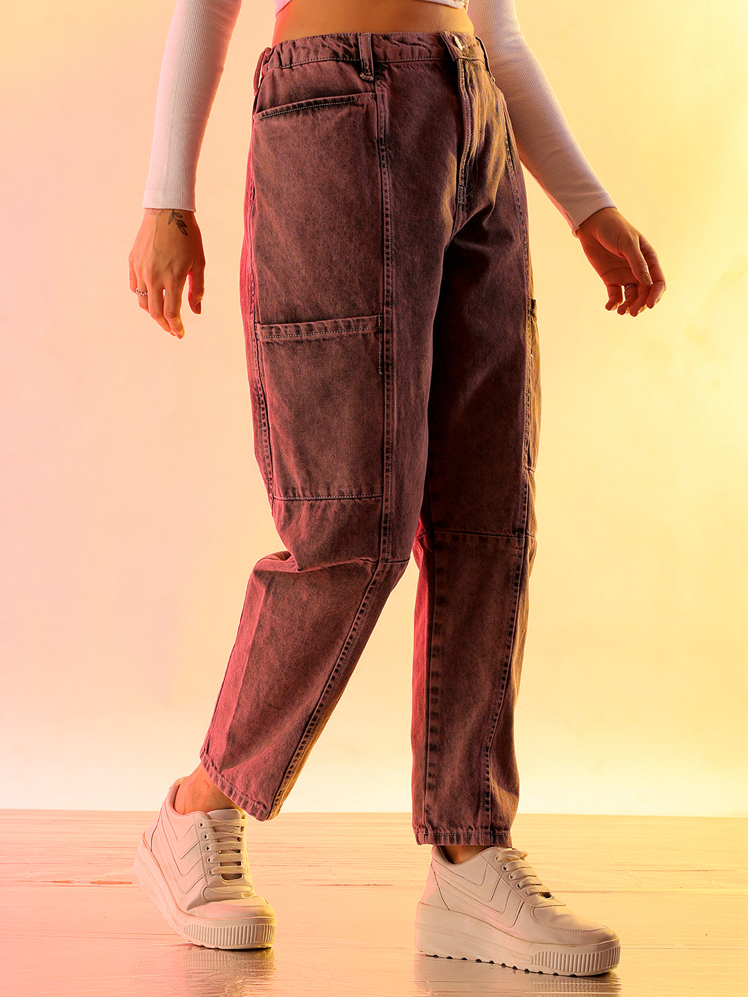 Shop Women's Purple Solid Anti Fit Utility Jeans Online.