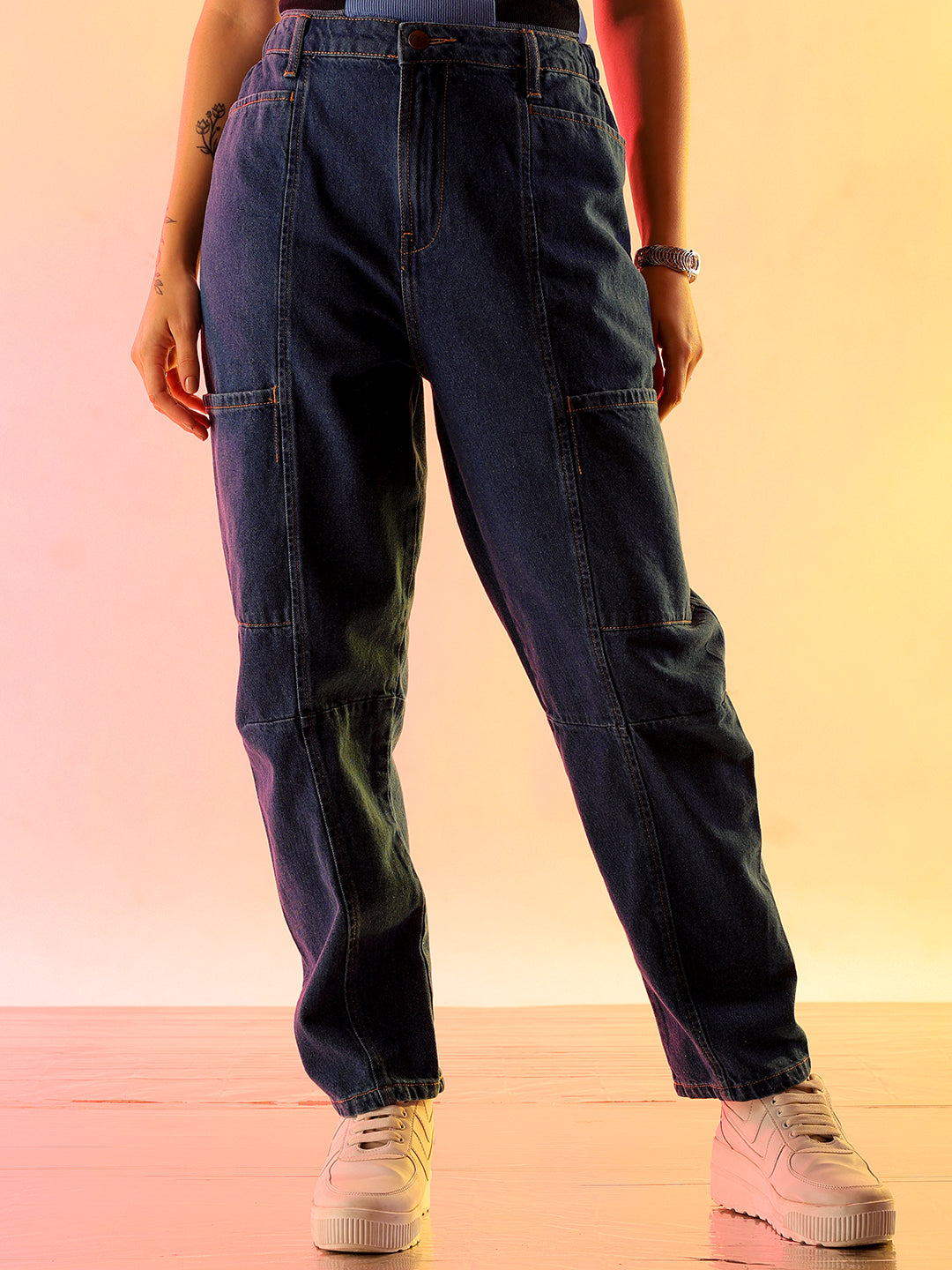 Shop Women's Blue Solid Anti Fit Utility Jeans Online.