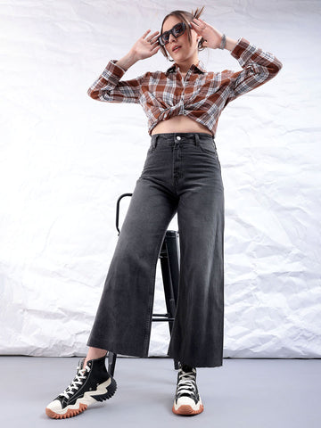 Women's Grey Bootcut Solid High Rise Clean Look Jeans
