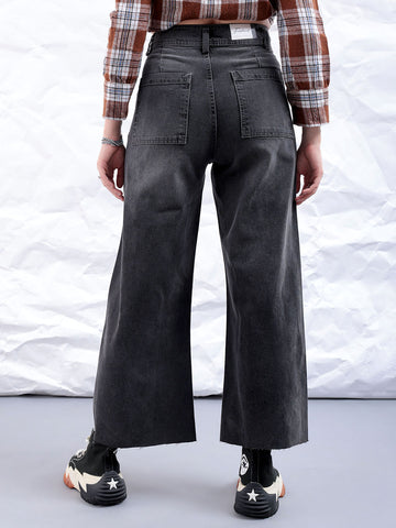 Women's Grey Bootcut Solid High Rise Clean Look Jeans