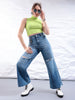 Women's Blue Bootcut Solid High Rise Distressed Jeans
