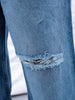 Women's Blue Bootcut Solid High Rise Distressed Jeans