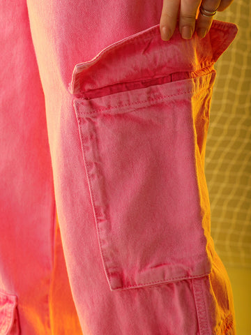 Shop Women's Pink Relaxed Solid Jeans Online.