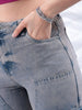 Women's Blue Carpenter Fit Solid High Rise Clean Look Cargo Denim