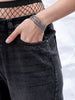 Women's Black Straight Fit Solid High Rise Distressed Jeans