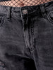 Women's Black Straight Fit Solid High Rise Distressed Jeans