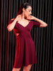 Women'sMaroon Regular Textured Off Shoulder Partywear Skater Dress