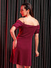Women'sMaroon Regular Textured Off Shoulder Partywear Skater Dress