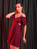 Women'sMaroon Regular Textured Off Shoulder Partywear Skater Dress