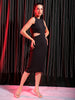 Women's Black Fitted Textured Round Neck Cut Out Dress
