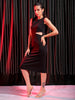 Women's Black Fitted Textured Round Neck Cut Out Dress