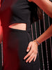 Women's Black Fitted Textured Round Neck Cut Out Dress