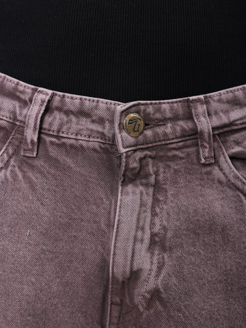 Men's Purple Relaxed Straight Fit Patched Mid-Rise Jeans