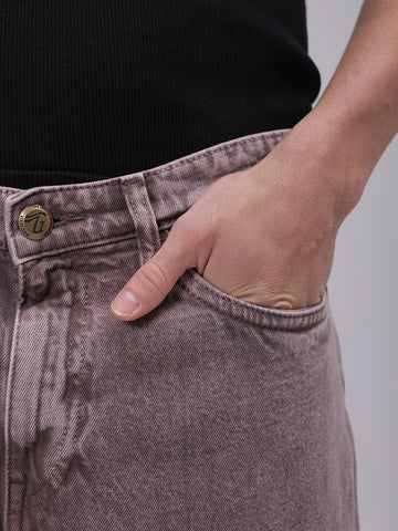 Men's Purple Relaxed Straight Fit Patched Mid-Rise Jeans