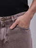 Men's Purple Relaxed Straight Fit Patched Mid-Rise Jeans